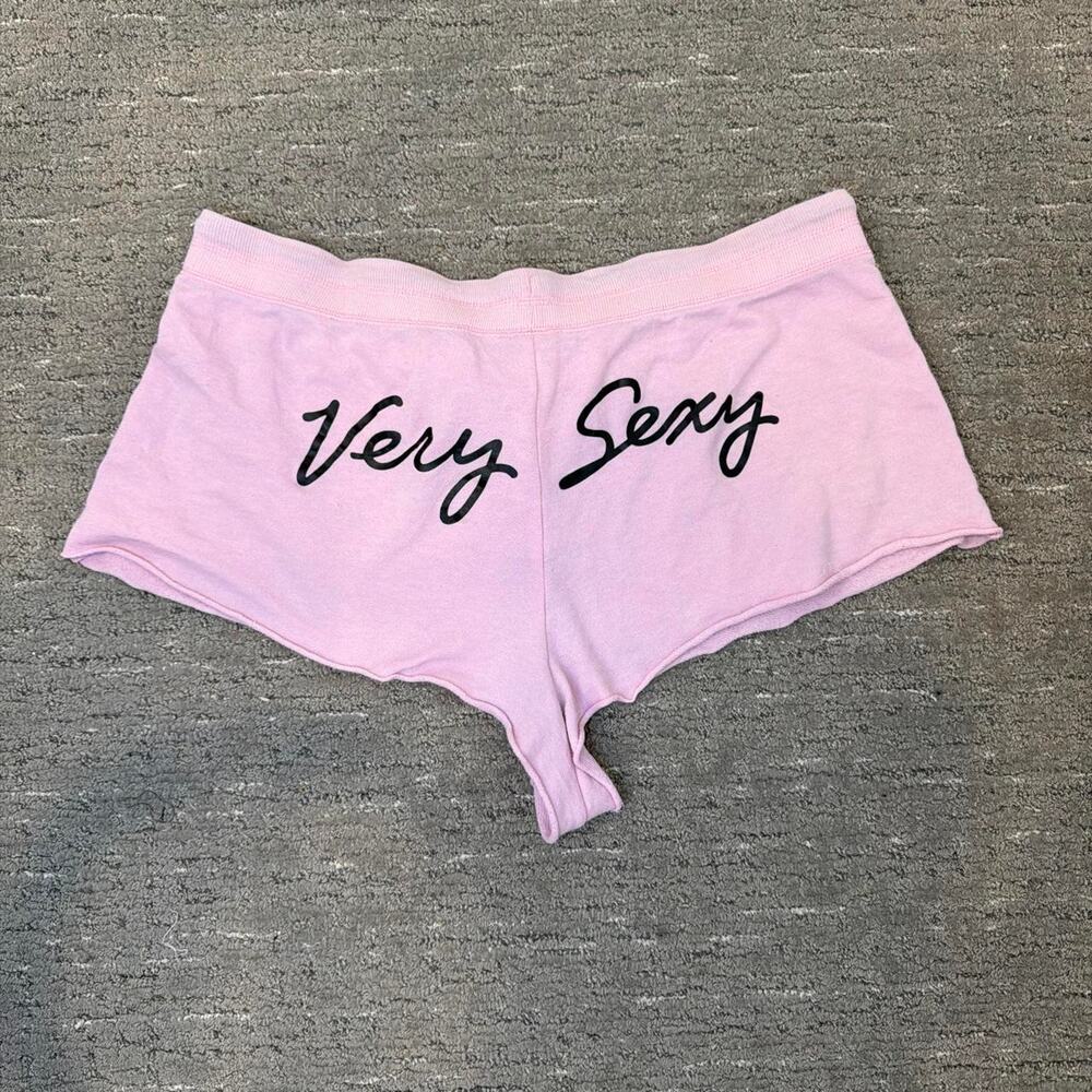 vintage y2k low rise pink drawstring lounge mini shorts with ‘very sexy’ on bum